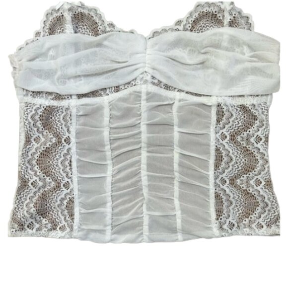 I.AM.GIA White Lace Corset Cami Top Ruched Bow Detail Y2K Fully Lined XL - Picture 4 of 14